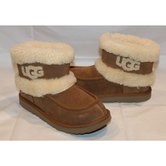 NIB UGG YOUTH 4 WOMEN'S 5.5-6 MINI SUEDE SHEARLING LINED BOOTS CHESTNUT - Picture 3 of 8